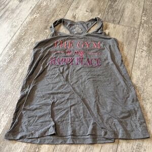 Danskin Now Loose Women's Sz.XL THE GYM IS MY HAPPY PLACE Tank Top Gray Dri-More